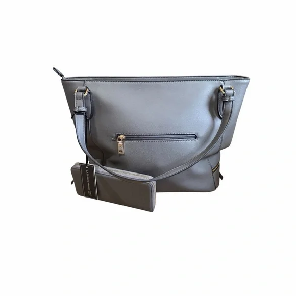 Elegant Gray Tote Bag with Wallet - Picture 2 of 15